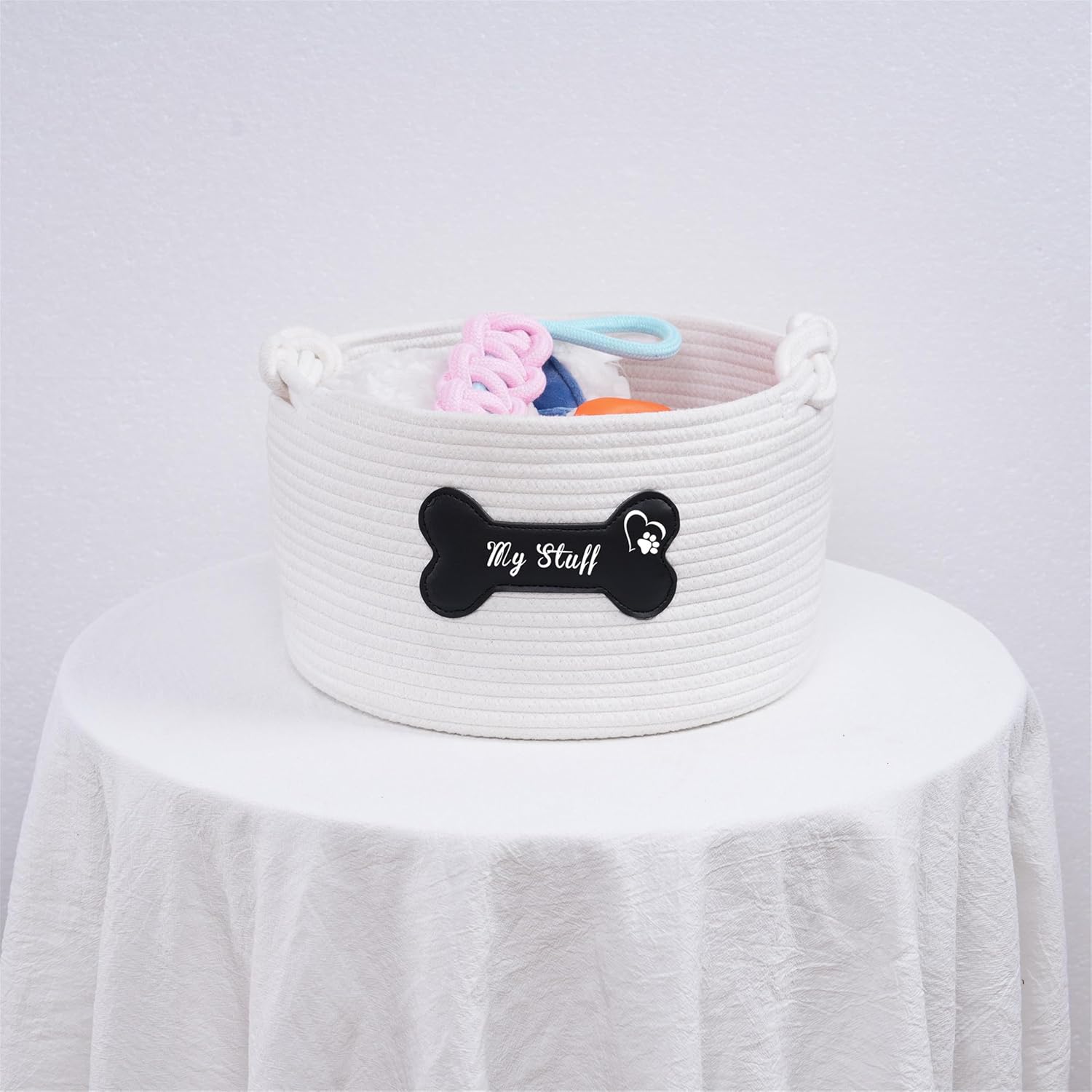JUPPE Pet Dog Basket with Personalized Name, Dog Toys Storage Organizer Custom Cotton Rope Basket Nursery Decor (Pet Dog Basket)