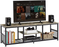 VECELO Industrial TV Stand for Televisions up to 65 Inch, 55" Entertainment Center with Open Storage Shelves for Living Room/Bedroom, 3 Tiers Media Console Table with Metal Frame, Grey, 55 Inches