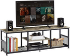 VECELO Industrial TV Stand for Televisions up to 65 Inch, 55" Entertainment Center with Open Storage Shelves for Living Room/Bedroom, 3 Tiers Media Console Table with Metal Frame, Grey, 55 Inches