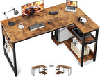 Casaottima L Shaped Computer Desk, 48 Inch Small Corner Desk with Storage Shelves & PC Stand, Reversible Gaming Desk for Bedroom, Modern Writing Study Table for Home Office, Vintage