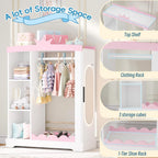 Betterhood Kids Closet with Jewelry Cabinet, Princess Dress Storage with Shelves&Mirror, Costumes Wardrobe Closet with Hanging Rack for Toddlers,Organizer for Bedroom (White)