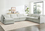 ROWHY 150'' Modular Sectional Corner Cloud Couch, 7 Seater Sofa Big Comfy Corduroy V Shaped Couch with 4 Throw Pillows, Movable Ottoman, Couches for Living Room Office Light Grey