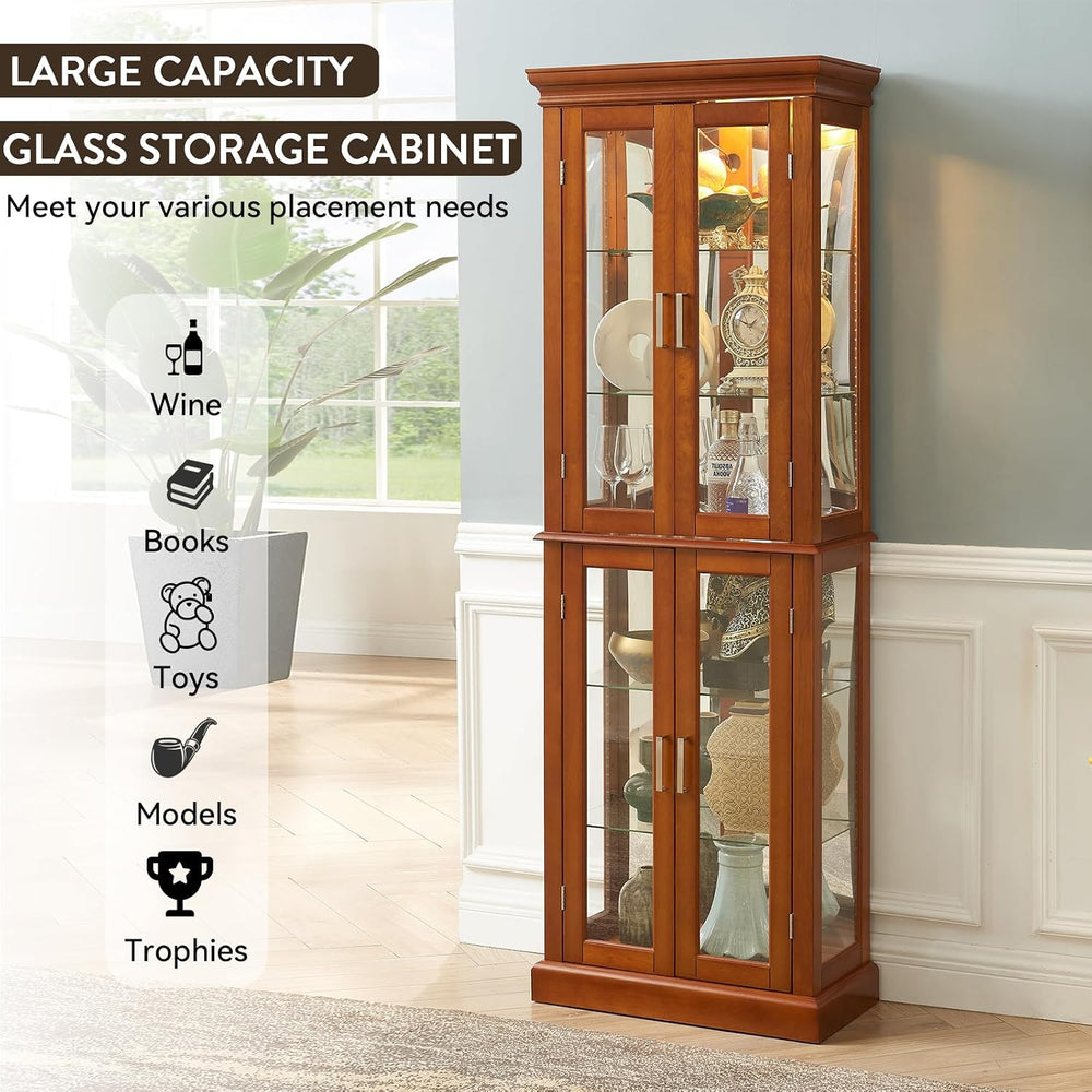 Lighted Curio Cabinet with Tempered Glass Doors, 6 Tiers Curio Diapaly Cabine...