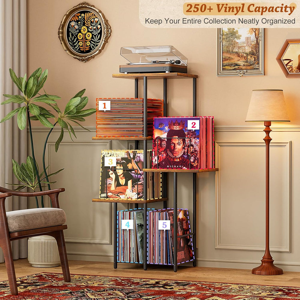 Record Player Stand, Vinyl Record Storage Holder with Display Shelf, Turntabl...