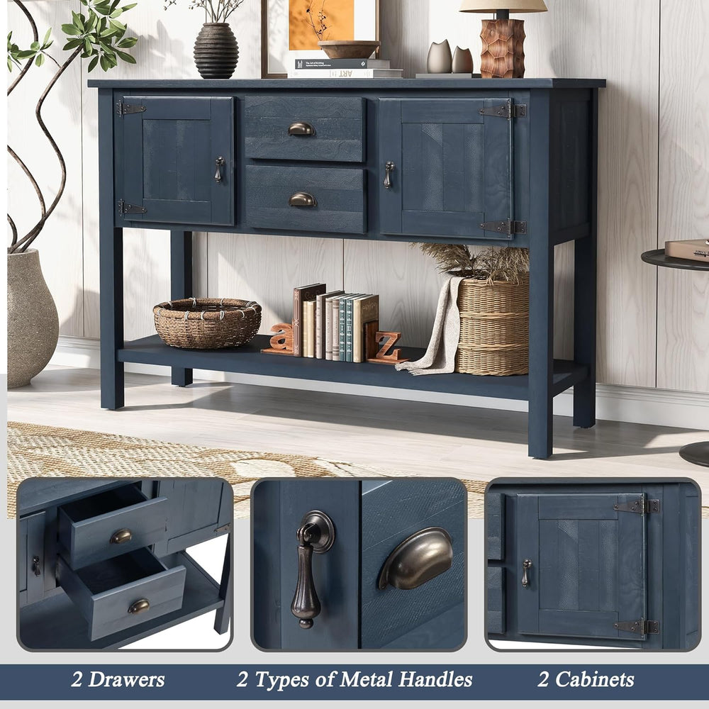 46'' Solid Wood Console Table Sideboard with 2 Drawers and Cabinets a...