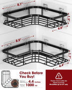 Corner Shower Caddy - 2 Pack, Adhesive Shower Organizers, Rustproof Stainless Steel Shower Shelves with 8 Hooks, No Drilling Bathroom Organizers and Storage Racks, Space-Saving, Black,Medium