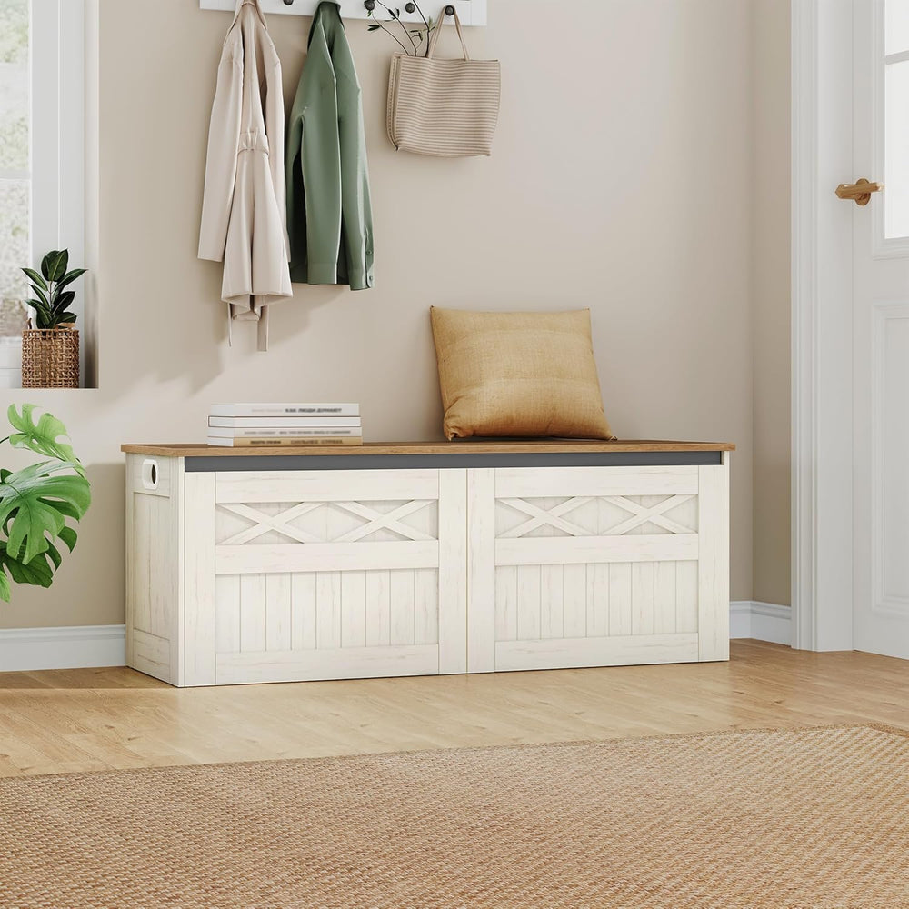 Hzuaneri 47.2" Storage Chest, Large Storage Bench with 2 Hinges, Farmhou...