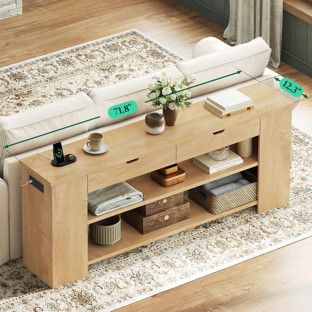71.8 Inch Extra Long Console Table with Drawers, Farmhouse Long Console Table...