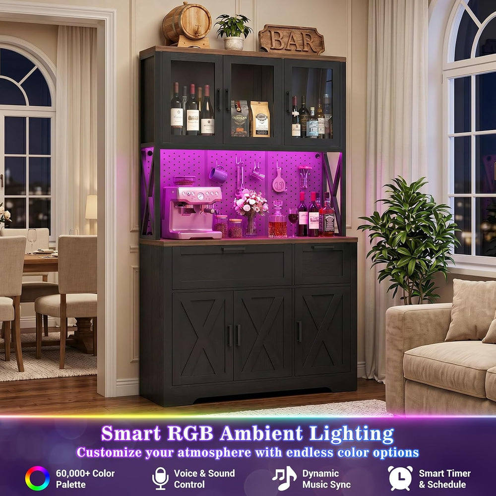 Unikito 71" Tall Pantry Cabinet with Charging Station & LED Lights, ...