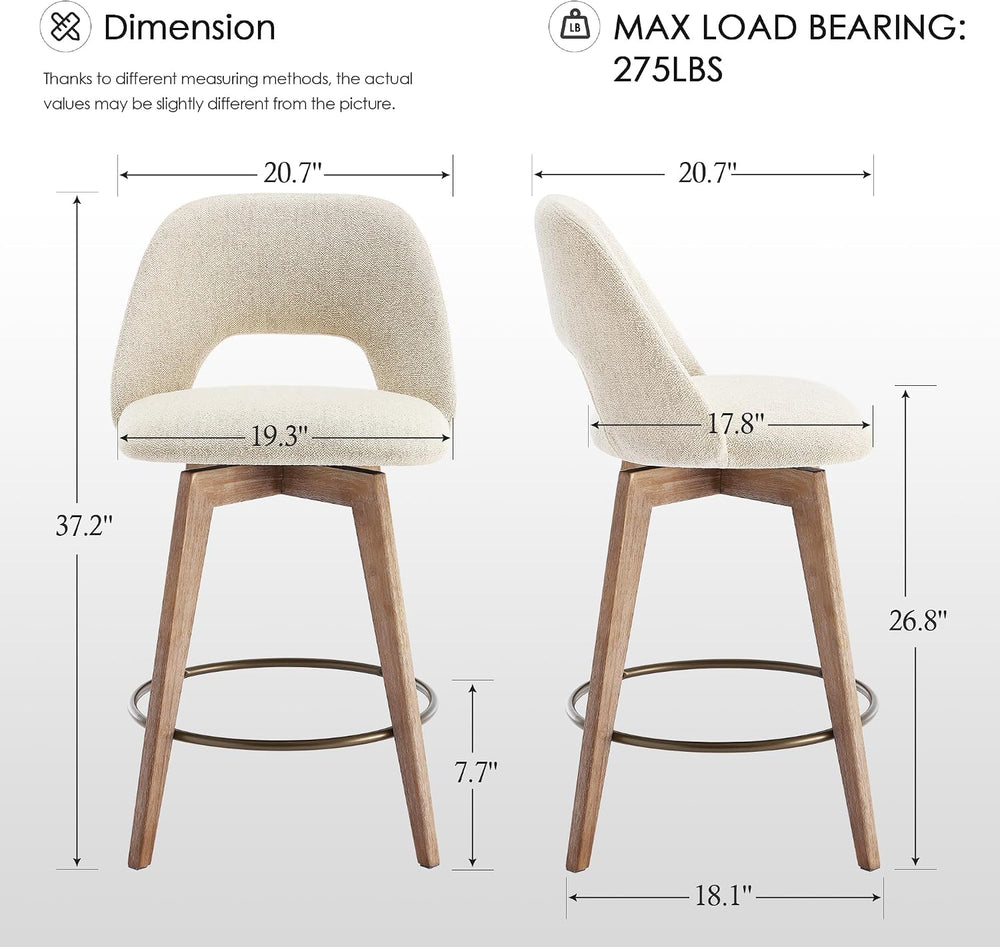 Zesthouse Swivel Bar Stools Set of 2, Wood Counter Height Chairs with Backs |...