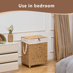 Laundry Hamper with Lid and Removable Liner Bag, Handwoven Natural Hyacinth Clothes Hamper with Heightened Feet, Wicker Laundry Basket for Clothes and Towels，Middle