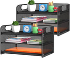 samstar 2 Pack 3 Tier Letter Tray Paper Organizer with Handle, Mesh Desk Organizer Paper Sorter File Rack Shelves, Black