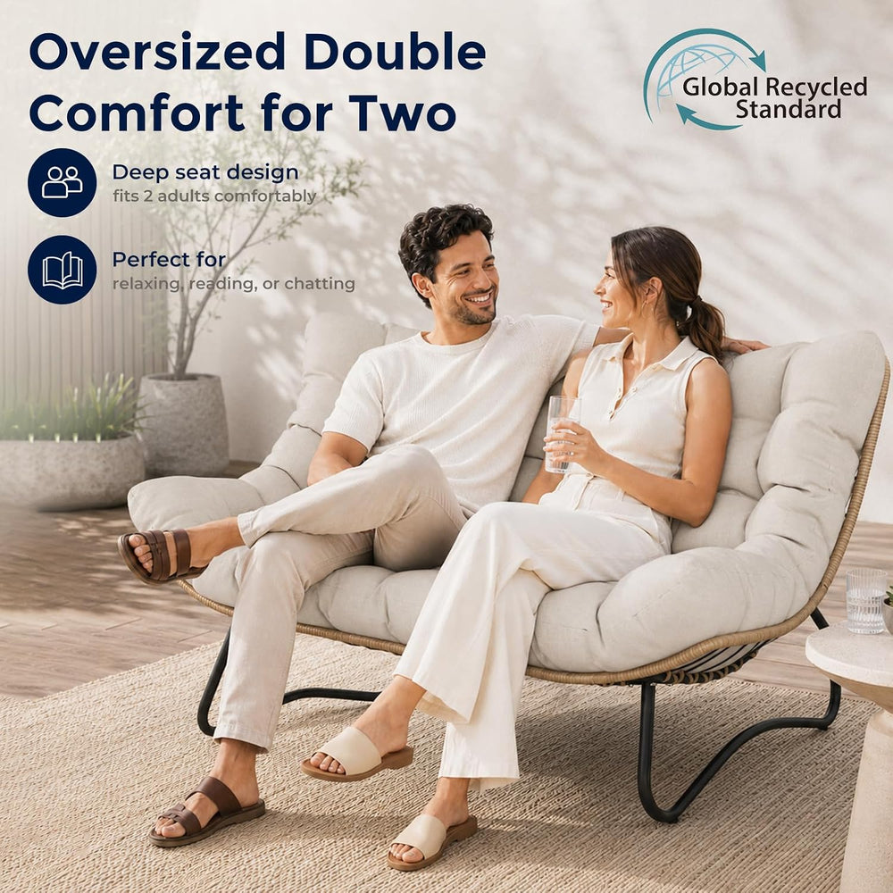 SWITTE Outdoor Papasan Loveseat, Oversized Double Wicker Egg Chair with Cushi...
