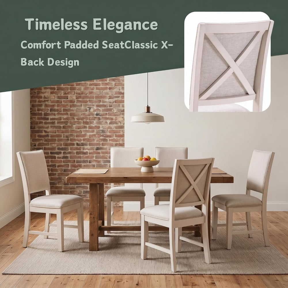 Farmhouse Dining Chairs Set of 4 Upholstered Kitchen Chairs with Cross Back A...