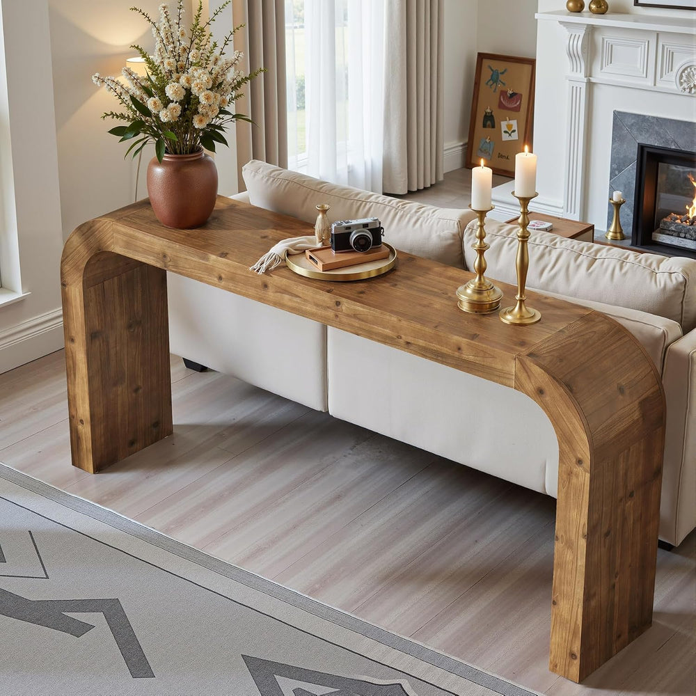 71" Solid Wood Console Table, Farmhouse Waterfall Sofa Table with Curved...