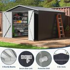 10x10 FT Storage Shed, Garden Shed with Updated Frame Structure and Lockable Doors, Metal Tool Sheds for Backyard Garden Patio Lawn, Grey