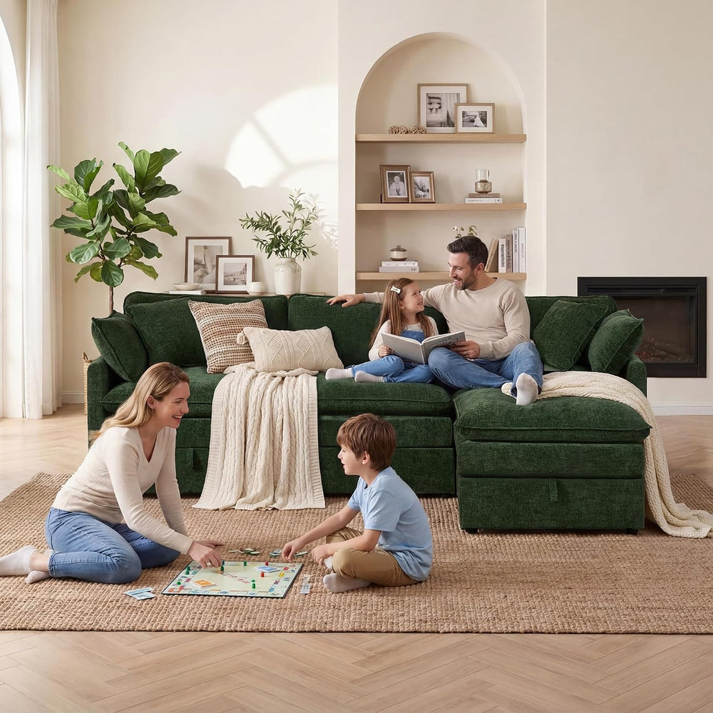WorthFurni Modular Sectional Sofa with Storage Ottomans,103" L-Shaped Cl...