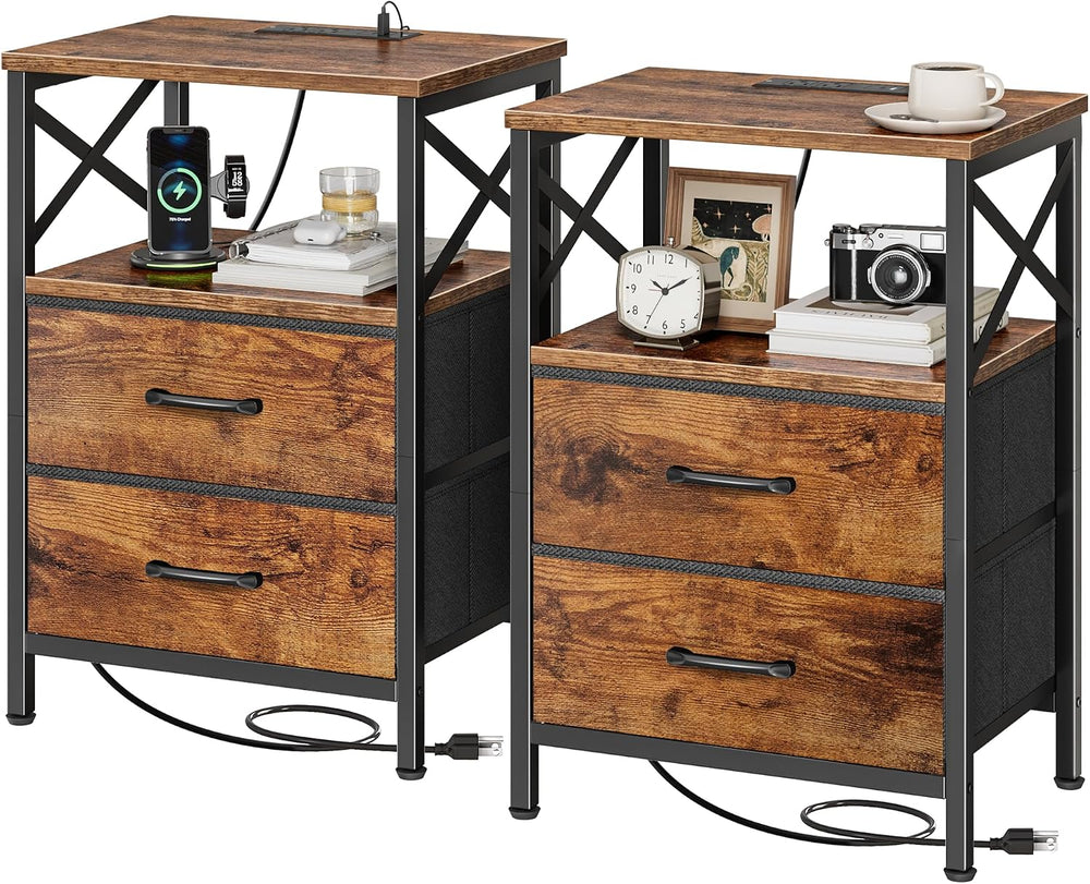 Huuger Nightstand Set of 2 with Charging Station, USB-C Port, End Tables