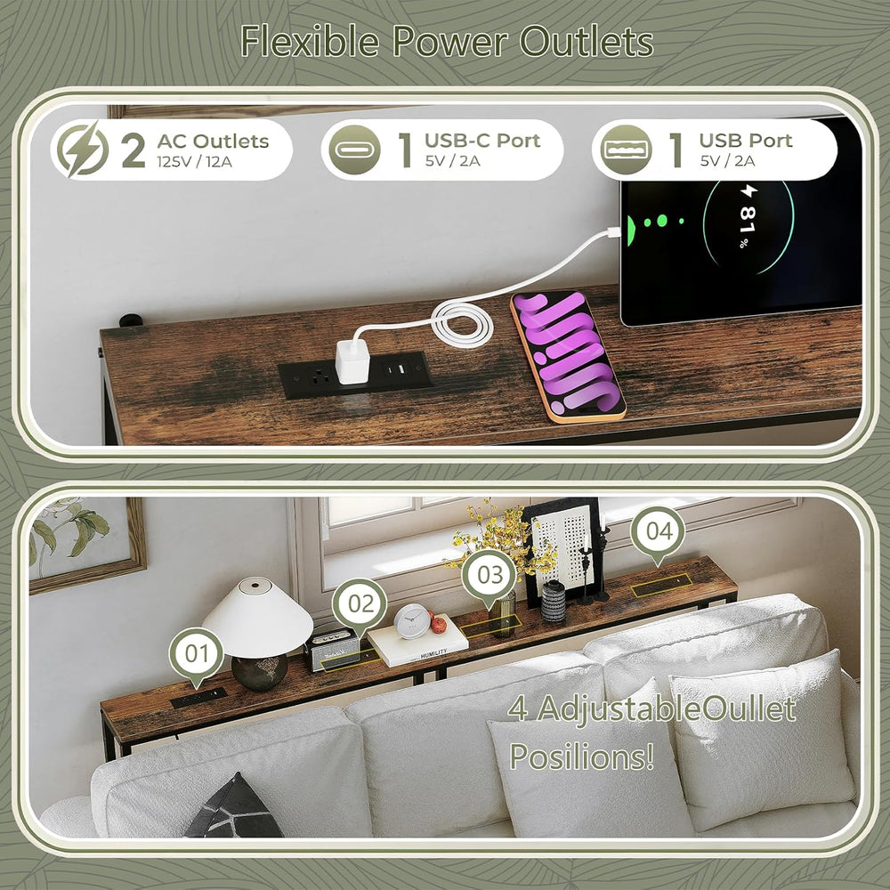 78.7" Behind Couch Table Adjustable Height 23.8~34.8" with Charging...