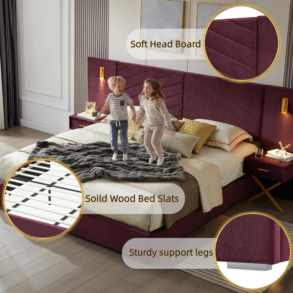 GDFStudio King Size Velvet Platform Bed Frame with Wingback Vertical Channel ...