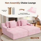 80'' Double Chaise Lounge Chair Indoor, Sofa with Cup Holders 4pcs Pillows | Luxanimarion Deep Seat Sofa with Cup Holders Oversized Boneless Bed for Living Room Bedroom, Corduroy Pink