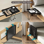 Bedside Shelf Foldable, Metal Clip-On Bunk Bed Table Shelf for Top Bunk Heavy Duty Bed Side Table Tray for College Dorm Room Essentials, Loft Nightstand Organizer Tray with 1 Cord Hole(Black)