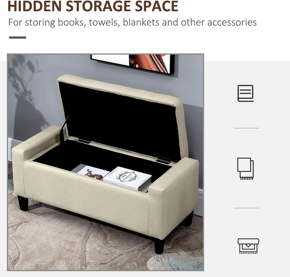 Classic Linen Tufted Storage Ottoman Bench Lift Top Beige Sophisticated Style...