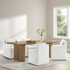 Upholstered Dining Chairs Set of 4, Modern Dining Room Chairs with Casters & Washable Cover, Rolling Accent Chair with Hidden Storage for Kitchen, Farmhouse, Living Room, White, 4 Box