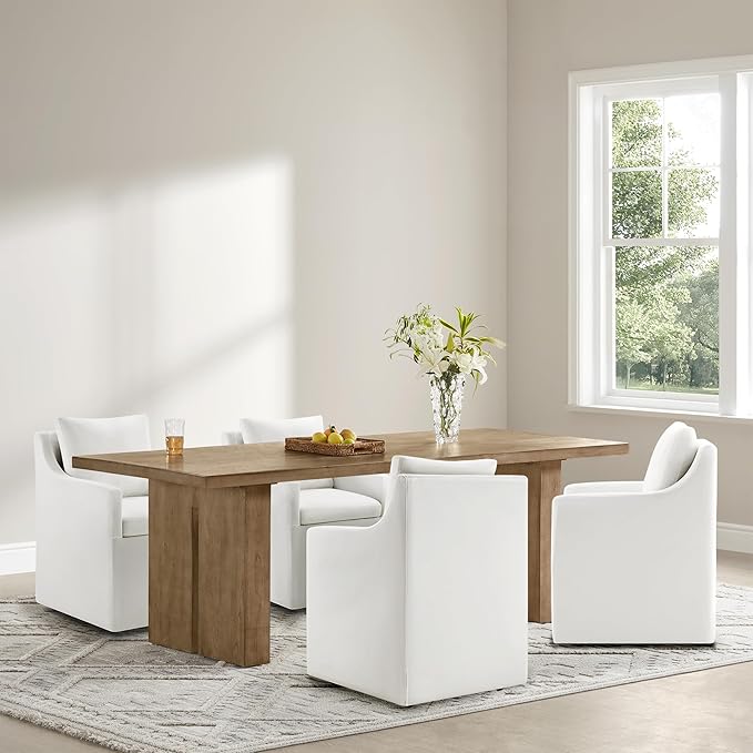 Upholstered Dining Chairs Set of 2, Modern Dining Room Chairs with Casters & Washable Cover, Rolling Accent Chair with Hidden Storage for Kitchen, Farmhouse, Living Room, White, 2 Box