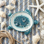Potiera Sea Turtle Jewelry Tray, Handmade Ceramic Decorative Blue Ring Holder Trinket Dish for Earrings Necklace Key, Christmas Birthday Sea Turtle Gifts for Girls Women Mom, Coastal Ocean Beach Decor