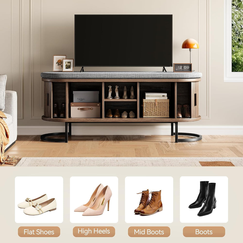Decofy Shoe Storage Bench with Cushion and Sliding Doors, 47.2 Inch Shoe Benc...