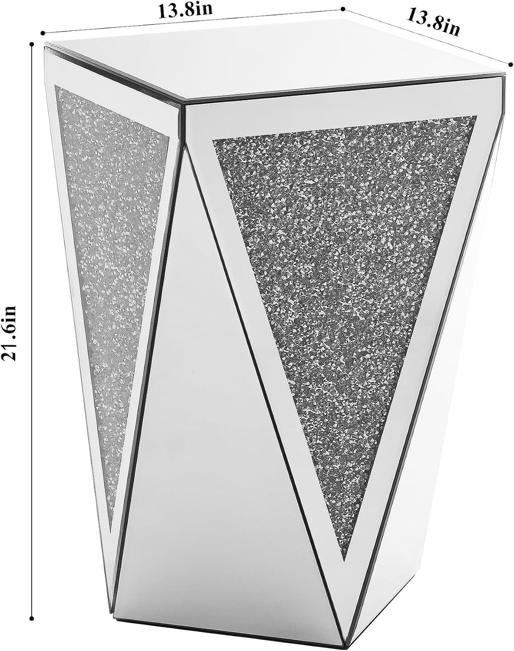 SOFTSEA Mirrored Square End Table with Crushed Diamond Design, Silver Inverte...