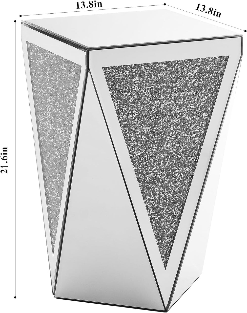 Henf Mirrored End Table Modern Inverted Triangular Side Table with Crystal De...