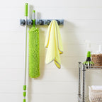 Amazon Basics Rectangular Heavy Duty, Wall Mount Storage Broom, Mop Holder or Tool Organizer with Hooks and Slots for Home, Garage, Garden, Laundry, or Kitchen, 2.36 x 16.9 x 3.35 in, Gray