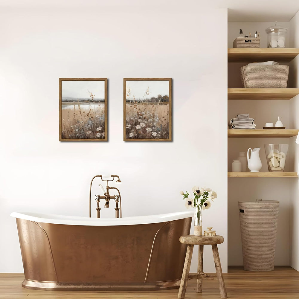 Framed Vintage Wildflower Wall Art Set of 2, Retro Country Floral Canvas Wall...