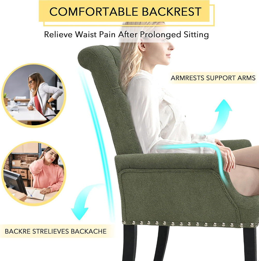 adochr Upholstered Fabric Accent Dining Chair, Arm Dining Chair with Elegant ...