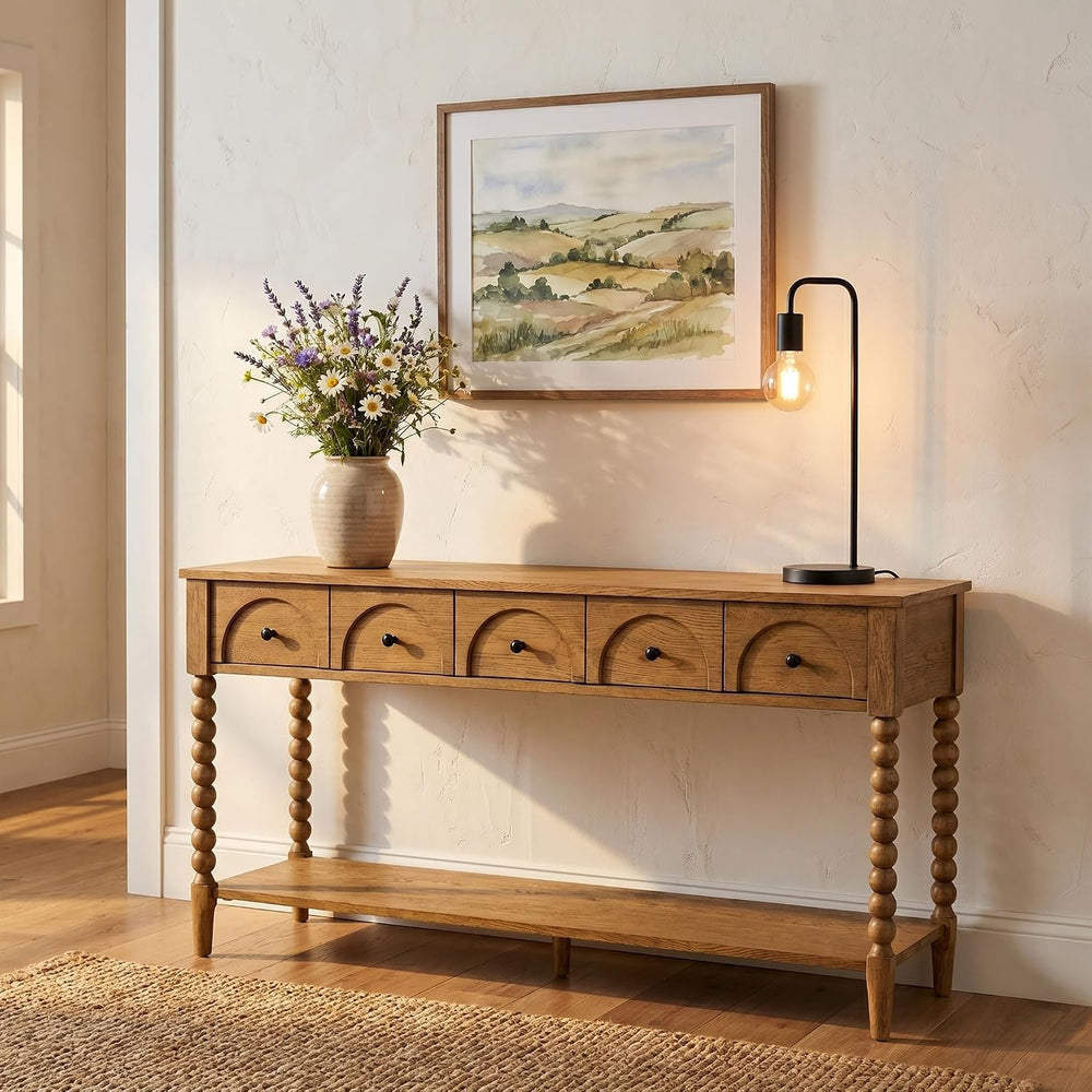 Pembroke 58” Cottage Sofa Console Table with Drawers & Lower Shelf Storag...