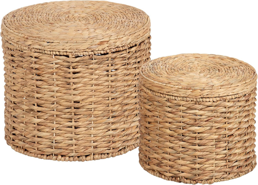 Kate and Laurel Halm Modern Woven Rattan Round Storage Side Tables, Set of 2,...