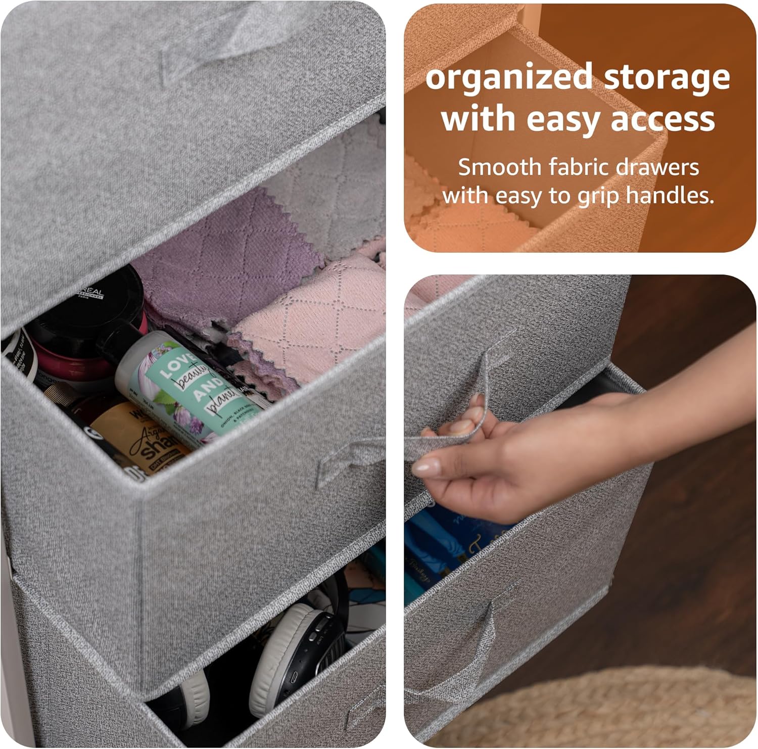 Amazon Basics Fabric 4-Drawer Storage Organizer Unit for Closet, White