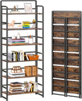 4NM No Assembly 6 Tiers Folding Bookshelf Storage Shelves Vintage Bookcase Standing Racks Study Organizer Home Office (Rustic Brown Black)