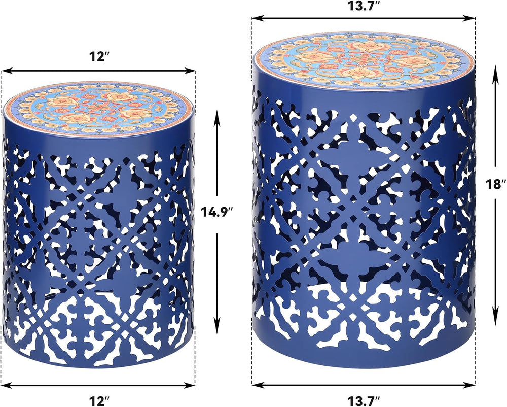 2-Pack Metal Outdoor Side Table, Modern Vintage Scroll Cut-Out Design