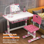 Table and Chair Set with Bookstand for Kids, Height-Adjustable Functional Desk and Chair Set, Study Table for Boys Girls, Children Study Desk, School Study Table for Writing Reading Pink