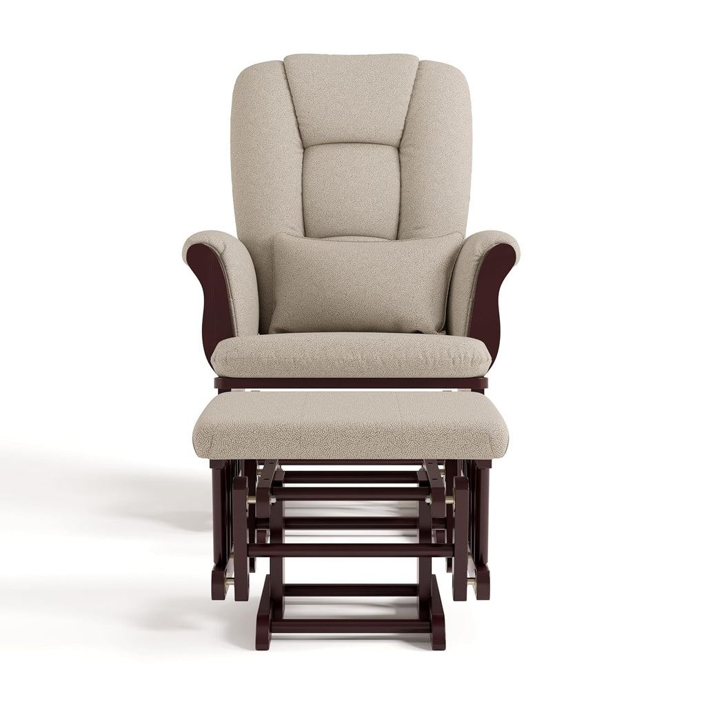 Storkcraft Tuscany Glider & Ottoman and Lumbar Pillow, Espresso/Taupe Swirl | GREENGUARD Gold Certified, Bonus Lumbar Cushion Included, Solid Wood Base, Smooth Motion, Award-Winning Nursery Rocking Chair