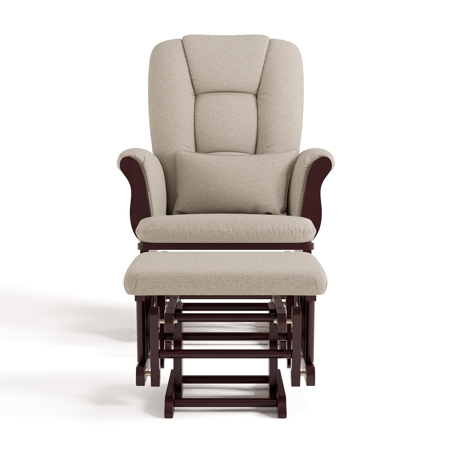 Storkcraft Tuscany Glider & Ottoman and Lumbar Pillow, Espresso/Taupe Swirl | GREENGUARD Gold Certified, Bonus Lumbar Cushion Included, Solid Wood Base, Smooth Motion, Award-Winning Nursery Rocking Chair