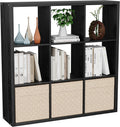 Cube Storage Organizer Bookcase, Decorative 11 inch Open Back Cubical Shelf with Thickened Border, Display Bookshelf for Living Room, Home Office, Sturdy Room (Black, 9 Cube)