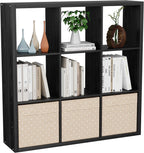 Cube Storage Organizer Bookcase, Decorative 11 inch Open Back Cubical Shelf with Thickened Border, Display Bookshelf for Living Room, Home Office, Sturdy Room (Black, 9 Cube)