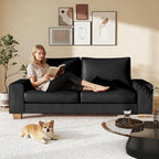 Modern Faux Leather Loveseat Sofa, Compact Small Couch with Spring Cushions & Solid Wood Frame, Easy-Clean Removable Cover, Living Room Office Apartment Furniture (71.25", Black)