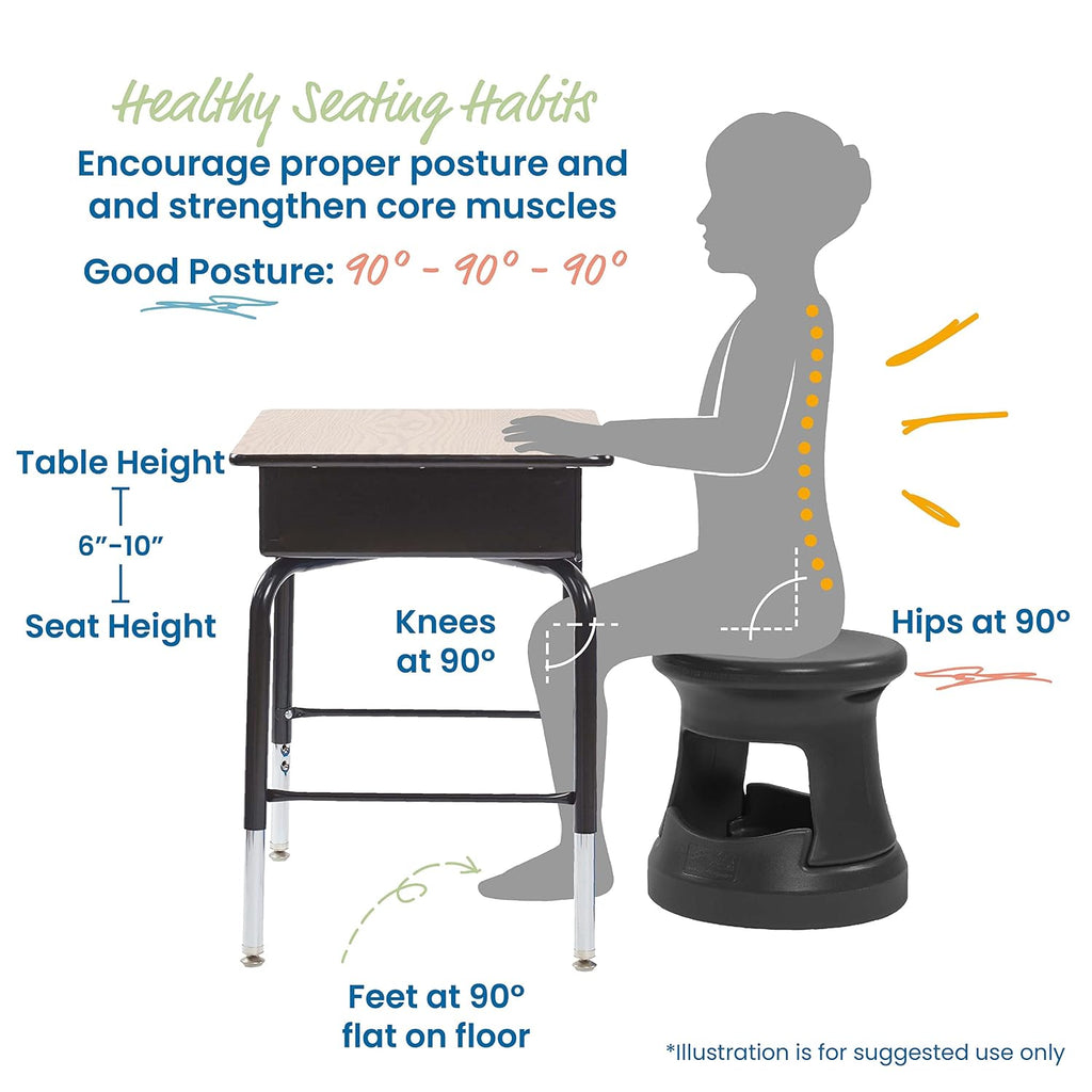 ECR4Kids Active Storage Wobble Stool, 15in Seat Height, Children's Furniture, Black