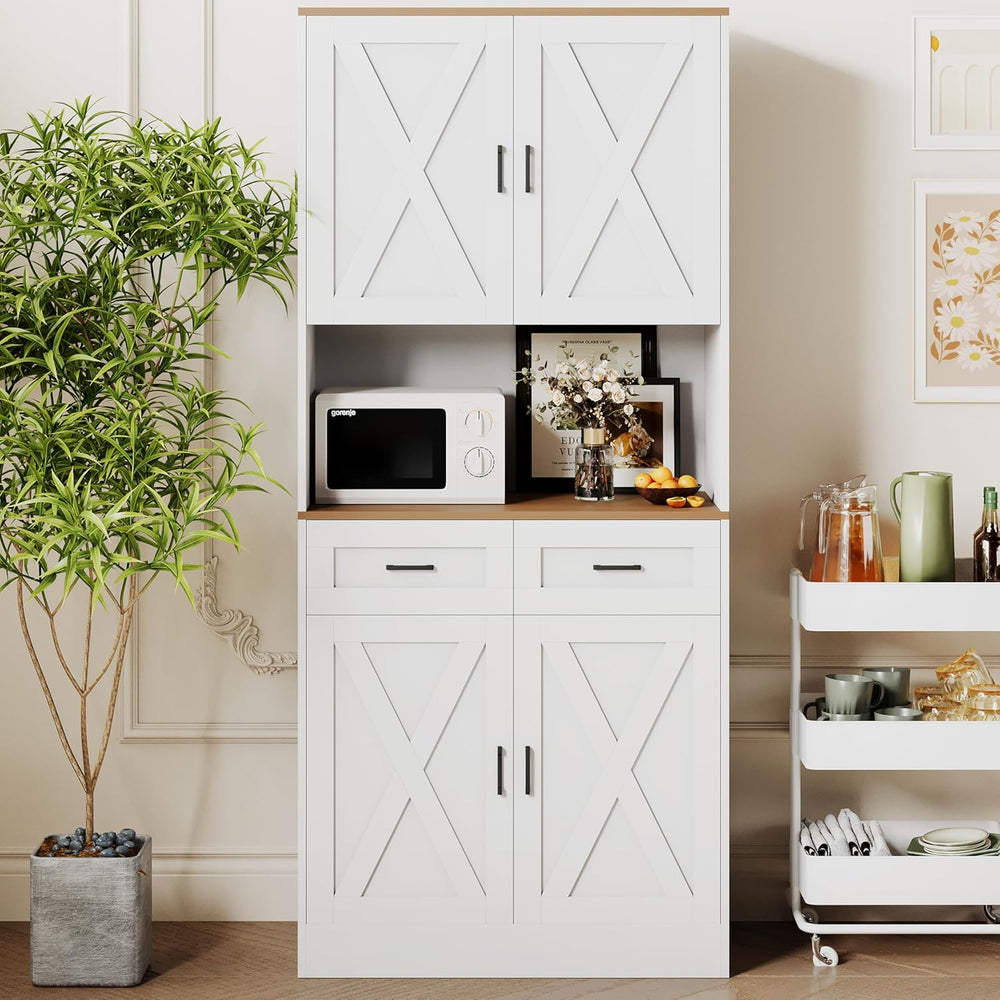 71" Tall Farmhouse Kitchen Pantry Cabinet , Storage Freestanding Cupboar...