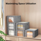 GoMaihe Clothes Storage Bins Metal Frame: 3-Pack Compact Stackable Closet Storage Bin with Lid & Clear Window, Space Saving Organizer for Sweaters Kids Clothes (Dorm/Closet 27L)